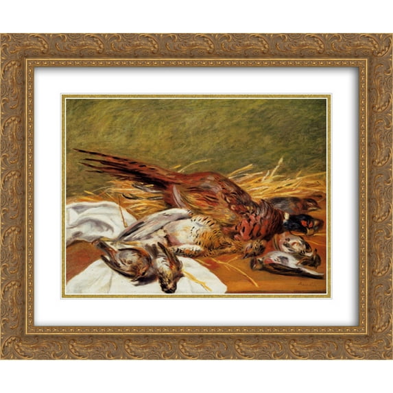 Pierre Auguste Renoir 2x Matted 24x20 Gold Ornate Framed Art Print 'Faisans, Canapetiere et grives'