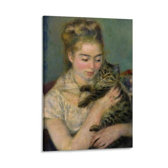 Pierre Auguste Renoir Print Painting Woman with A Cat Canvas Wall Art Prints Poster Gifts Photo Picture Painting Posters Room Decor Home Decorative 12x18inch(30x45cm)