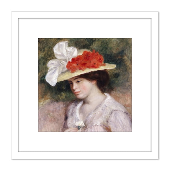 Pierre Auguste Renoir Woman In A Flowered Hat 8X8 Inch Square Wooden Framed Wall Art Print Picture with Mount