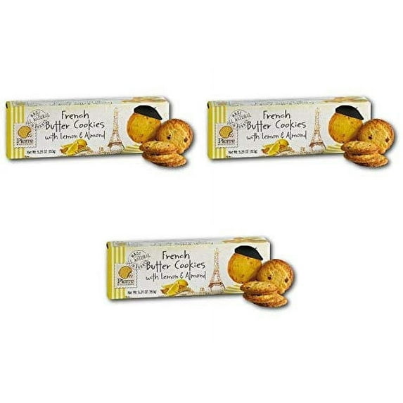 Pierre Biscuiterie French Butter Cookies with Lemon & Almond 5.29 Oz. Box (Pack of 3) Pack of 3
