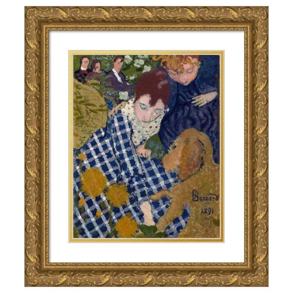 Pierre Bonnard 12x14 Gold Ornate Wood Frame and Double Matted Museum Art Print Titled - Women with a Dog (1891)