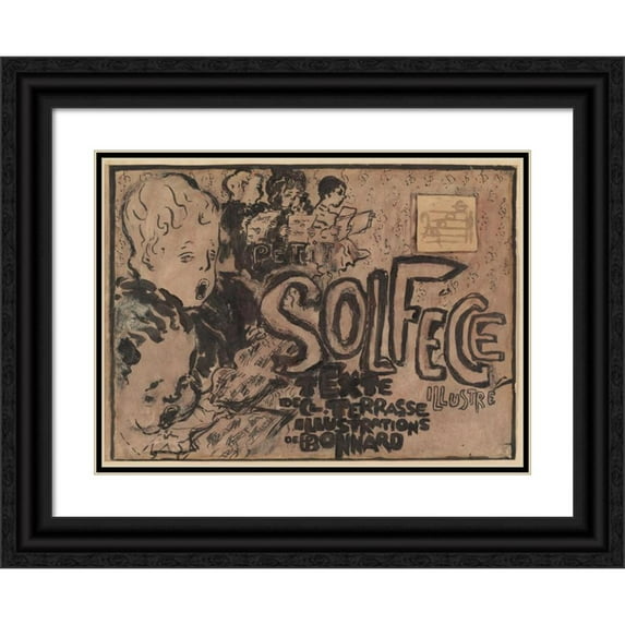 Pierre Bonnard 14x11 Black Ornate Wood Framed Double Matted Museum Art Print Titled: Final Study for the Cover of Petit Solfege Illustrated (1893)