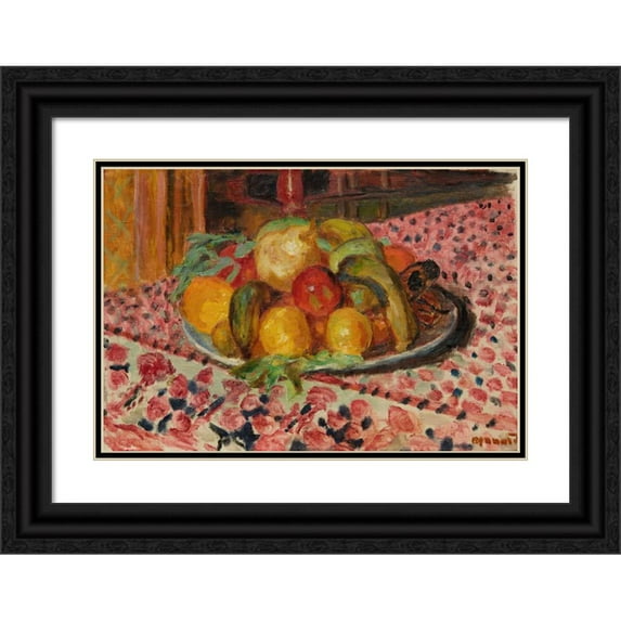 Pierre Bonnard 14x11 Black Ornate Wood Framed Double Matted Museum Art Print Titled: Fruit Plate (1917)
