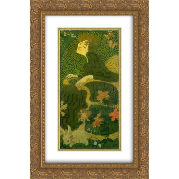 Pierre Bonnard 2x Matted 14x24 Gold Ornate Framed Art Print 'Young Girl Sitting with a Rabbit'