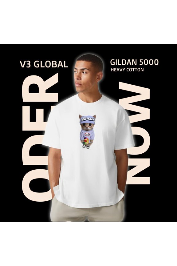 Pierre Bourne Kitty Cat Unisex Heavy Cotton T-Shirt, for men & women, up to size 5XL.