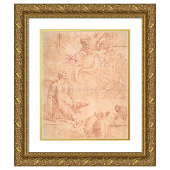 Pierre Brebiette 15x18 Gold Ornate Wood Frame and Double Matted Museum Art Print Titled - God Appearing to Moses (ca. 1632)