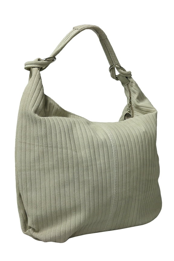 Beige Leather Large Hobo Relaxed Suede Shoulder Bag for Womens