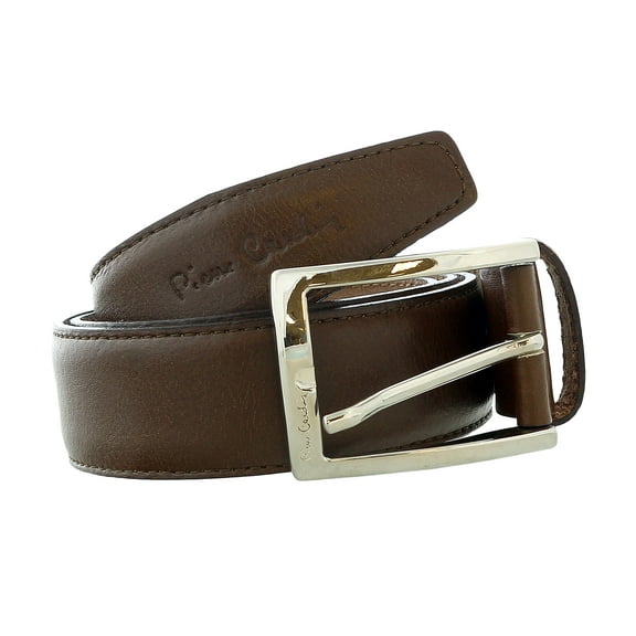 Pierre Cardin Brown Classic Square Silver D-Ring Adjustable Belt Adjustable Mens Belt-38 for Mens