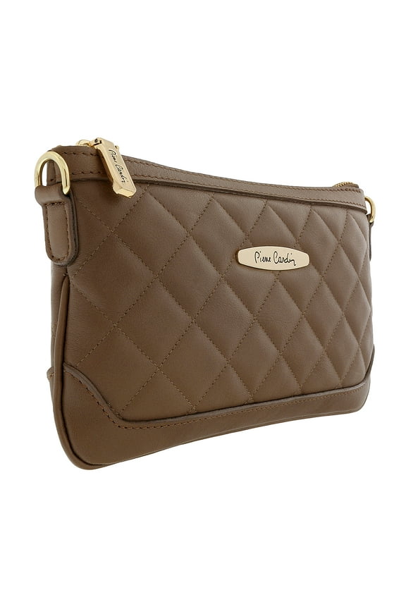 Dark Taupe Leather Quilted Crossbody Bag for Womens
