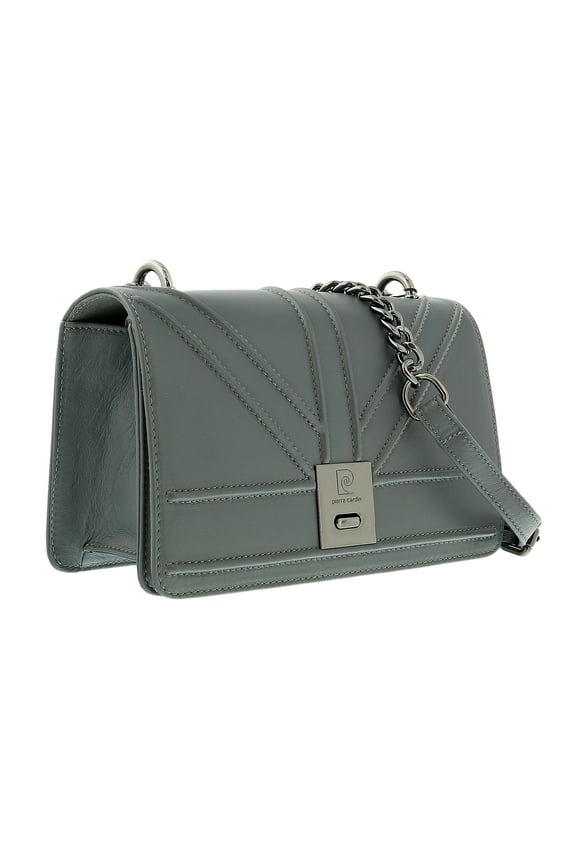 Grey Leather Large Structured Shoulder Bag for Womens