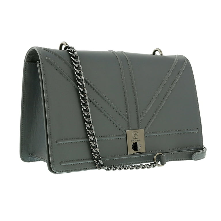 Pierre Cardin Grey Leather Medium Structured Shoulder Bag for womens