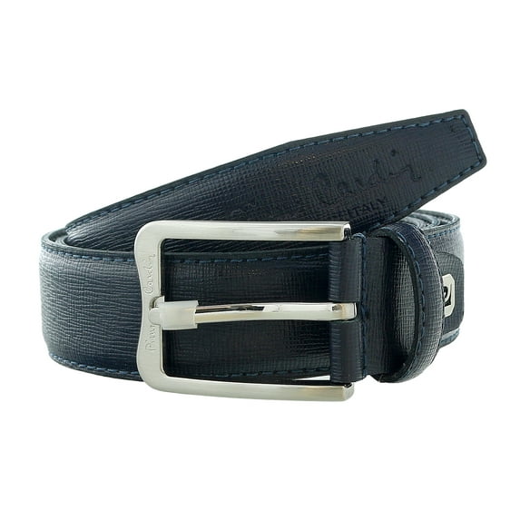 Pierre Cardin Navy Blue Textured Classic Silver D-Ring Adjustable Belt Adjustable Mens Belt-32 for Mens