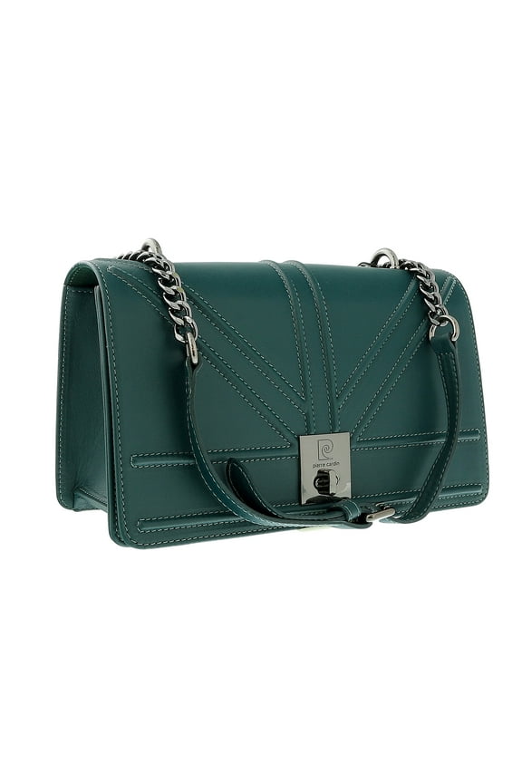 Teal Leather Small Structured Shoulder Bag for Womens