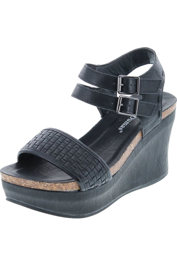 Hester-12 Women's Vegan Leather Double-Buckle Rounded-Toe Wedge Sandals