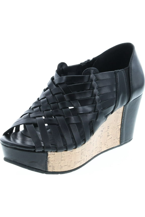 Women's Natural-1 Vegan Leather Criss Cross Strappy Wedge Platform Sandals