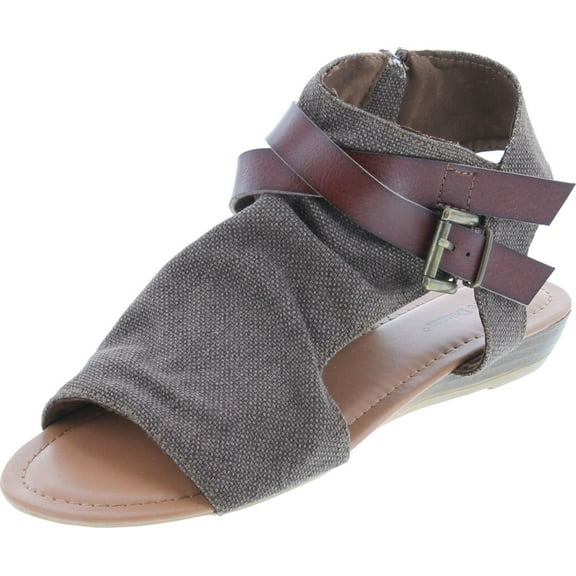 Pierre Dumas Women's Open Toe Sandal with Decorative Ankle Strap Brenna-1 Two Tone Canvas Open