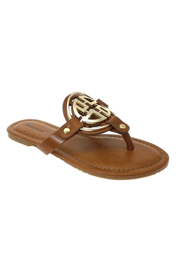 Womens Limit-24 Chic Medallion Slip On Sandals- New Tan/Gold (8.5)