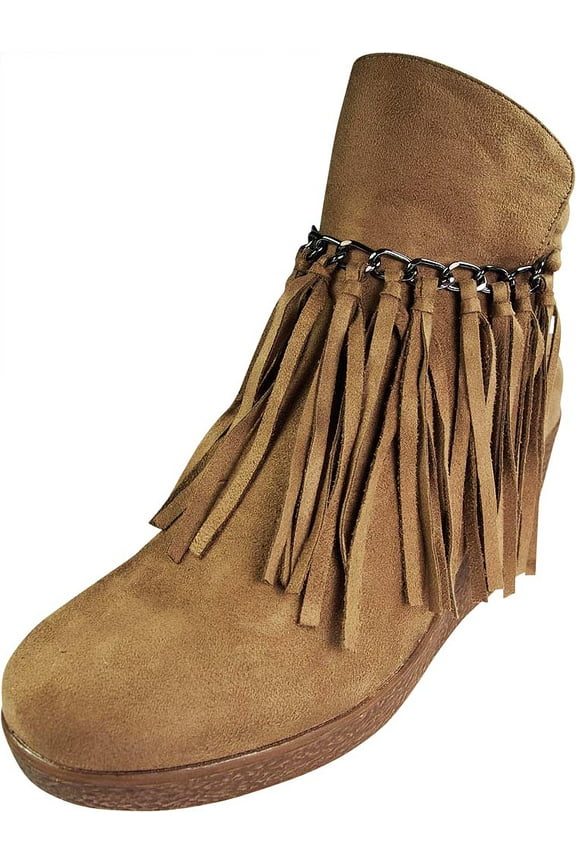 - Womens Candy-1 Wedge Fringe Ankle Bootie 39679-11B(M)US Taupe