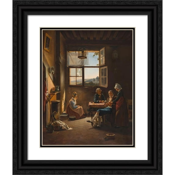 Pierre Duval Le Camus 12x14 Black Ornate Wood Framed Double Matted Museum Art Print Titled: Two Veterans Playing ‘Piquet’ (1819)