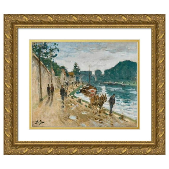 Pierre-Eugène Montézin 24x20 Gold Ornate Framed and Double Matted Museum Art Print Titled - Towpath