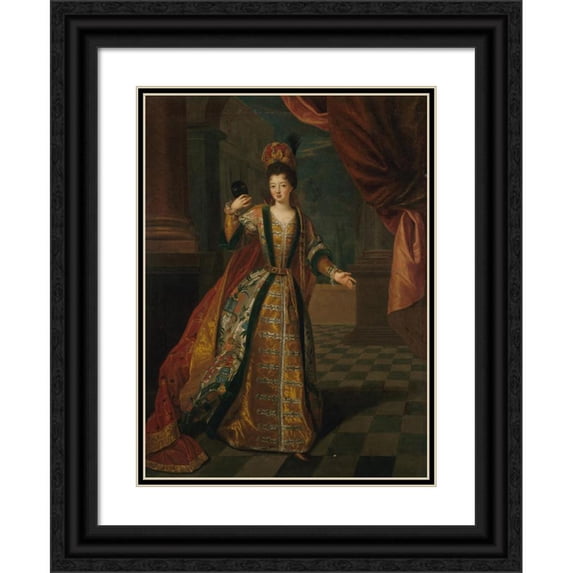 Pierre Gobert 11x14 Black Ornate Wood Framed Double Matted Museum Art Print Titled: Presumed Portrait of Mademoiselle De Nantes (Louise-Francoise De Bourbon, 1673-1743), in Ball Costume
