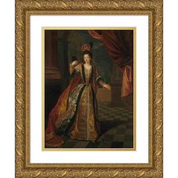 Pierre Gobert 14x18 Gold Ornate Wood Frame and Double Matted Museum Art Print Titled - Presumed Portrait of Mademoiselle De Nantes (Louise-Francoise De Bourbon, 1673-1743), in Ball Costume (