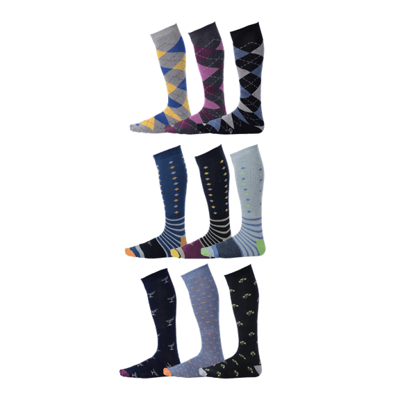 Pierre Henry Mid-Calf Socks for Men (9 pairs) | Cotton Over the Calf Dress Socks