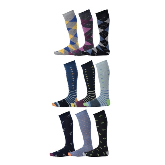 Pierre Henry Over the Calf Socks for Men (9 pairs) | Colorful Funky Dress Socks | Cotton made over the calf dress socks