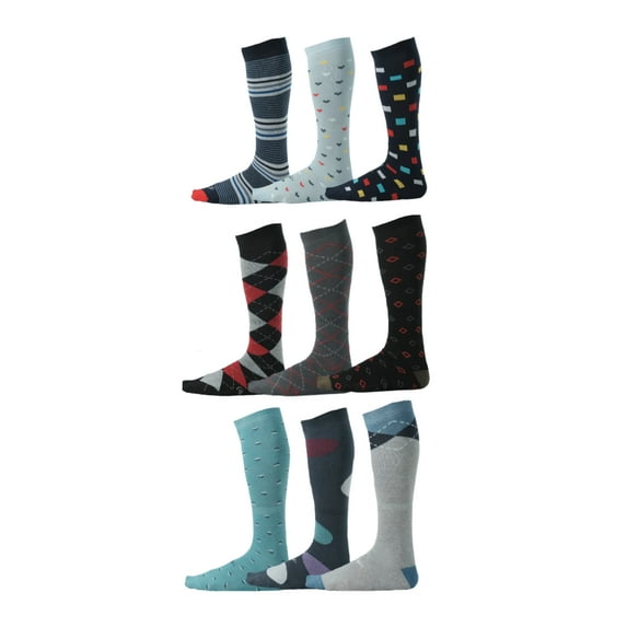 Pierre Henry Over the Calf Socks for Men (9 pairs) | Colorful Funky Dress Socks | Cotton made over the calf dress socks