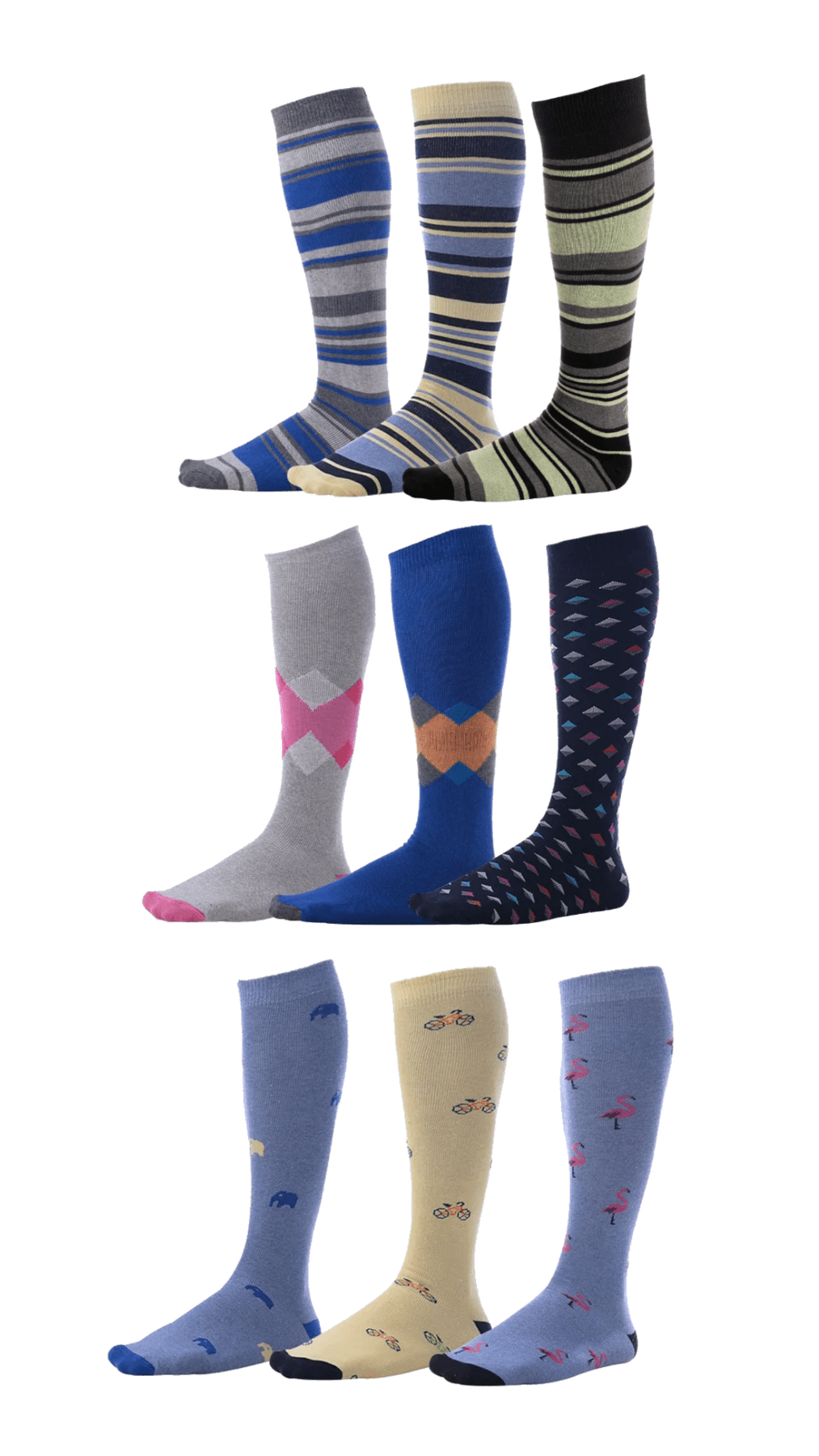 Pierre Henry Over The Calf Socks For Men 9 Pairs Cotton Over The Calf Dress Socks Long