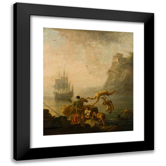 Pierre-Jacques Volaire 12x14 Black Modern Framed Museum Art Print Titled - Bathing Men