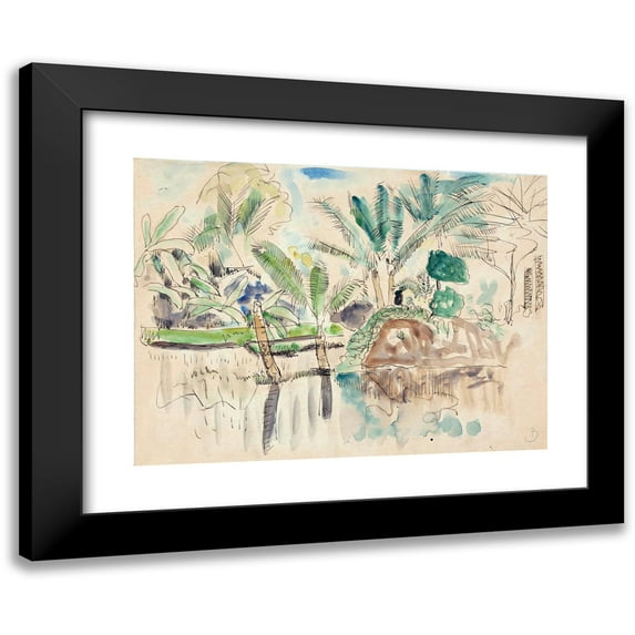 Pierre Jean Apol 24x19 Black Modern Framed Museum Art Print Titled - Palms by the Water (1886 - 1947)