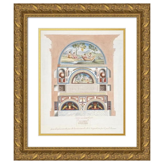 Pierre-Jean Mariette 15x18 Gold Ornate Wood Frame and Double Matted Museum Art Print Titled - Facade of the Sepulcher, Noticed in the Plant with the Littera Q; Found in the Villa of Monsigno