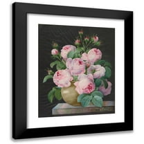 Pierre Joseph Redouté 12x14 Black Modern Framed Museum Art Print Titled - Pink Roses in a Vase (1838)