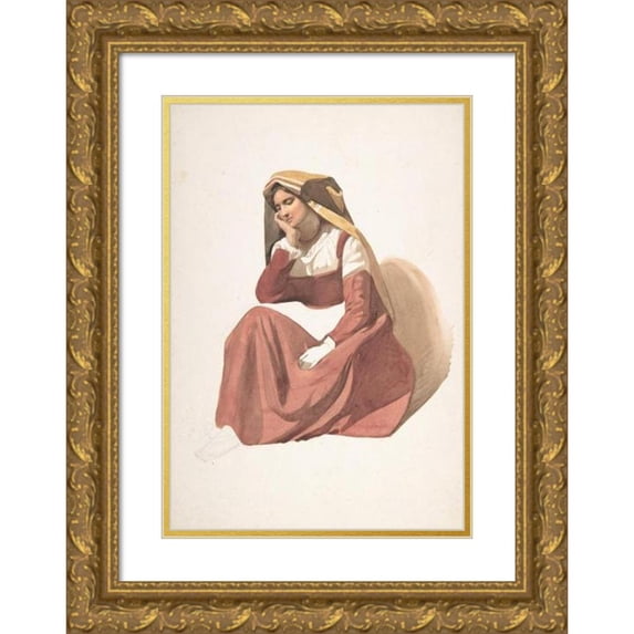 Pierre Louis Dubourcq 14x18 Gold Ornate Wood Frame and Double Matted Museum Art Print Titled - Seated Italian Peasant Woman (Mid-19th Century)