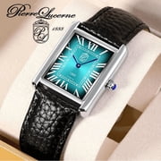 Pierre Lucerne 1888 Vintage Tank Style Swiss Inspired Mens Watch Aqua Dial