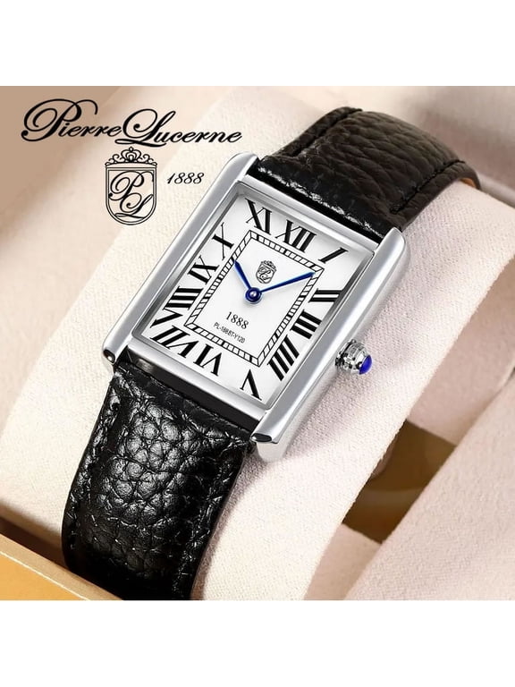 1888 Vintage Tank Style Swiss Inspired Mens Watch Black Band