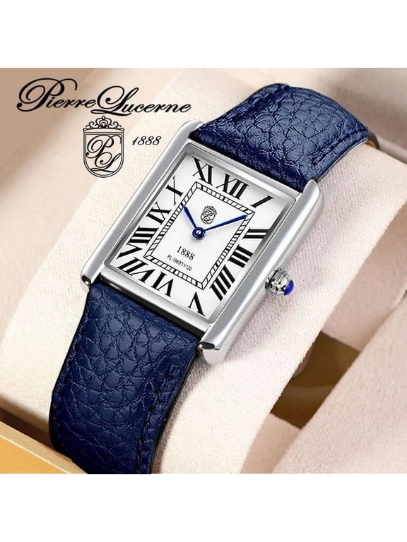 1888 Vintage Tank Style Swiss Inspired Mens Watch Blue Band