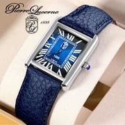 Pierre Lucerne 1888 Vintage Tank Style Swiss Inspired Mens Watch Sapphire Blue Dial
