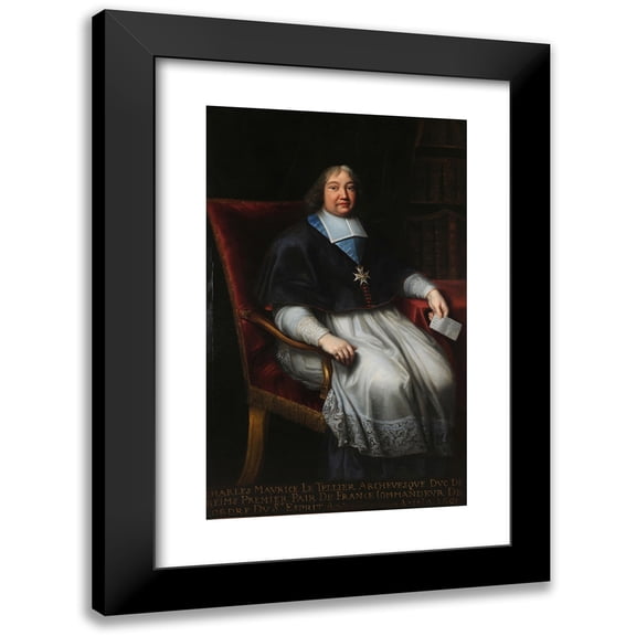 Pierre Mignard 10x14 Black Modern Framed Museum Art Print Titled - Monsignor Charles-Maurice Le Tellier (1691)