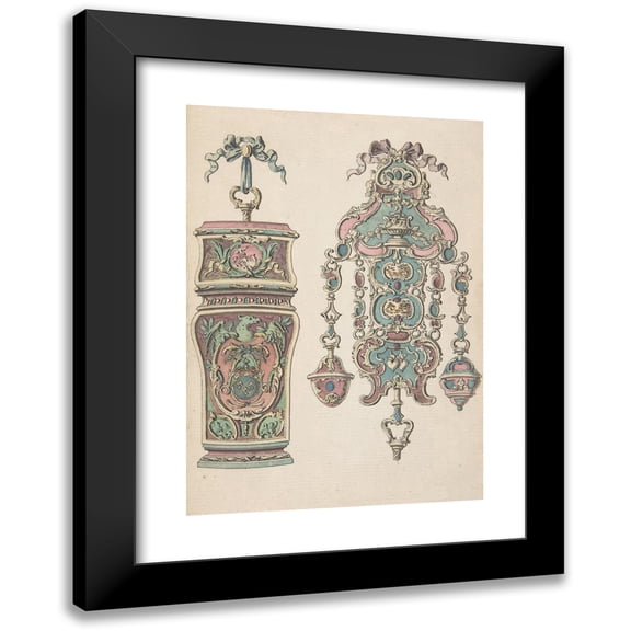 Pierre Moreau 11x14 Black Modern Framed Museum Art Print Titled - Designs for an Etui and a Chatelaine