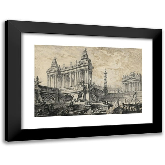 Pierre Moreau 24x17 Black Modern Framed Museum Art Print Titled - Architectural Fantasy of a Magnificent Ancient Port (C. 1750)