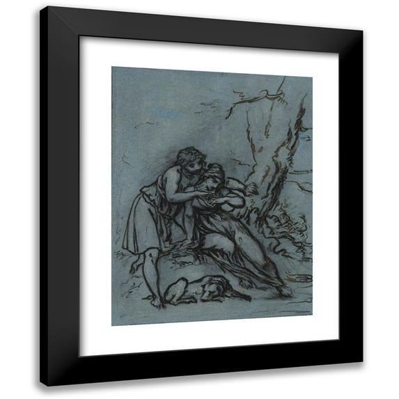 Pierre-Paul Prud'hon 12x14 Black Modern Framed Museum Art Print Titled - Daphnis, Using This Occasion, Put His Hand in the Breast from Which He Pulled the Cigale Gente (1800)