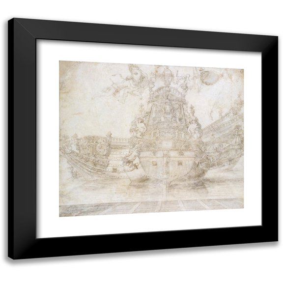 Pierre Puget 14x12 Black Modern Framed Museum Art Print Titled - Design for the Decoration of a Warship (17th Century)