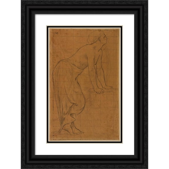 Pierre Puvis de Chavannes 11x14 Black Ornate Wood Framed Double Matted Museum Art Print Titled: Standing Woman, in Profile on the Right (1873)