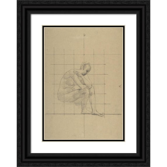 Pierre Puvis de Chavannes 14x18 Black Ornate Wood Framed Double Matted Museum Art Print Titled - Seated Figure; Study for ‘A Vision of Antiquity’ (1883-85)