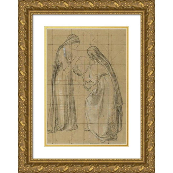 Pierre Puvis de Chavannes 14x18 Gold Ornate Wood Frame and Double Matted Museum Art Print Titled - Two Veiled Women (1870-1874)