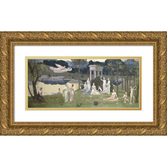 Pierre Puvis de Chavannes 18x10 Gold Ornate Wood Frame and Double Matted Museum Art Print Titled - The Sacred Grove, Beloved of the Arts and the Muses (1884)
