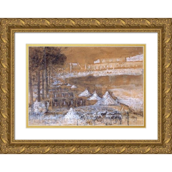 Pierre Puvis de Chavannes 18x14 Gold Ornate Wood Frame and Double Matted Museum Art Print Titled - Piece of Swiss Water in Versailles (1871)