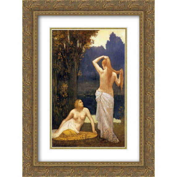 Pierre Puvis de Chavannes 2x Matted 18x24 Gold Ornate Framed Art Print 'The Bathers'